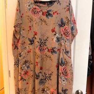 Linen Floral Print Dress with Pockets